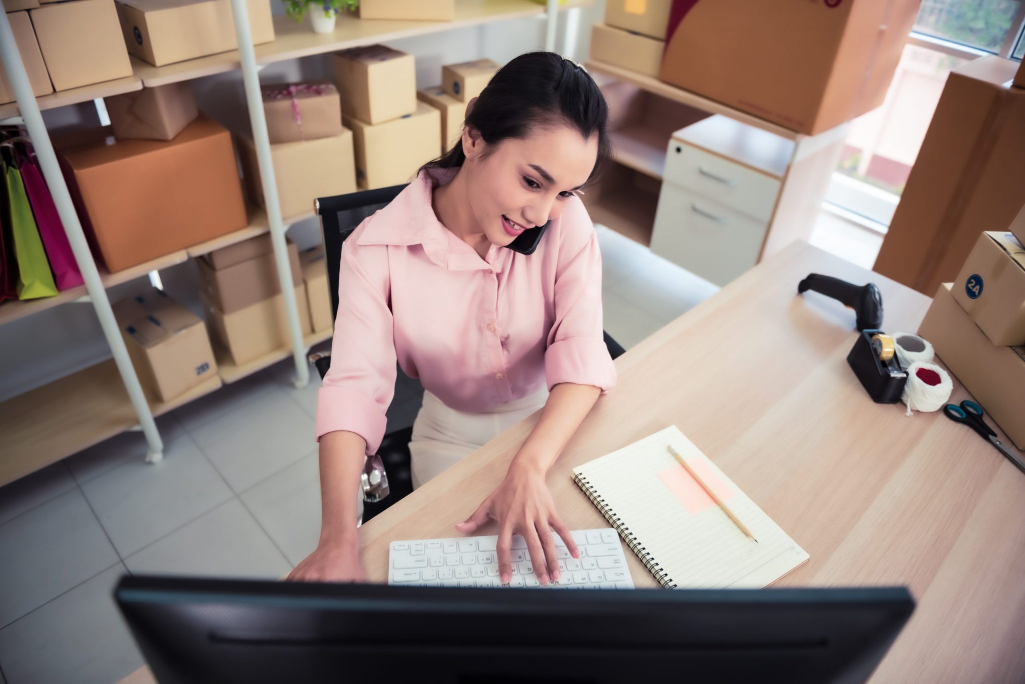 girl working from home for telemarketing company