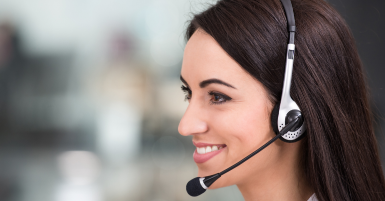 Call center agent on headset